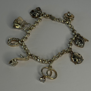 925 Sterling Silver Lovely Charms Sapphire CZ Bracelet Length 7