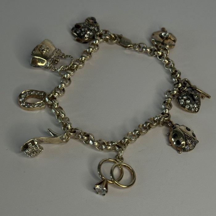 925 Sterling Silver Lovely Charms Sapphire CZ Bracelet Length 7