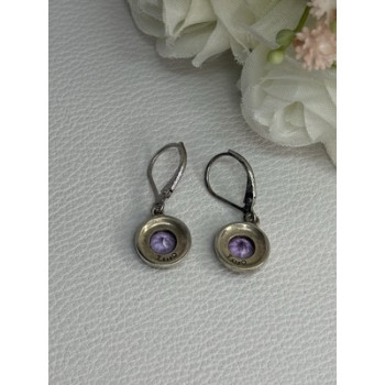 925 Sterling Silver Amethyst & Marcasite Earrings Length 1.12 Inch