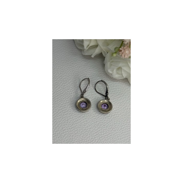 925 Sterling Silver Amethyst & Marcasite Earrings Length 1.12 Inch