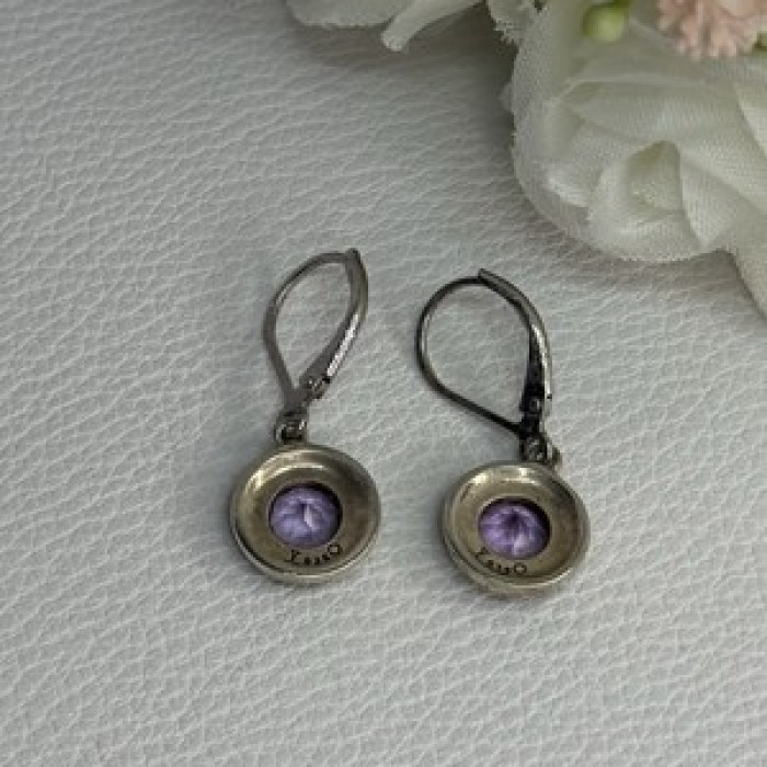925 Sterling Silver Amethyst & Marcasite Earrings Length 1.12 Inch
