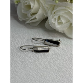 925 STERLING SILVER BLACK ONYX & MOTHER OF PEARL EARRINGS LENGTH 1 INCH