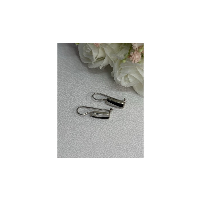 925 STERLING SILVER BLACK ONYX & MOTHER OF PEARL EARRINGS LENGTH 1 INCH