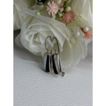 925 STERLING SILVER BLACK ONYX & MOTHER OF PEARL EARRINGS LENGTH 1 INCH