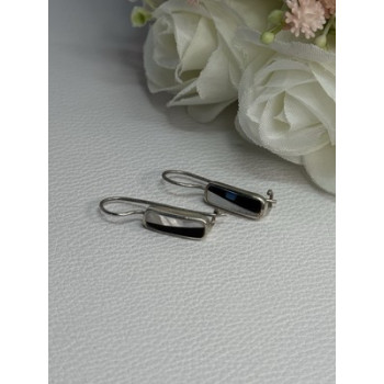 925 STERLING SILVER BLACK ONYX & MOTHER OF PEARL EARRINGS LENGTH 1 INCH