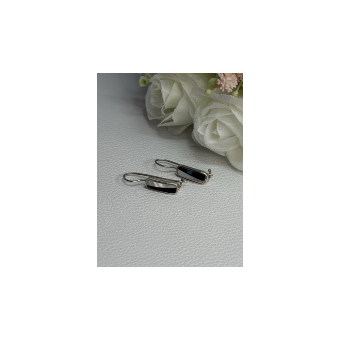 925 STERLING SILVER BLACK ONYX & MOTHER OF PEARL EARRINGS LENGTH 1 INCH