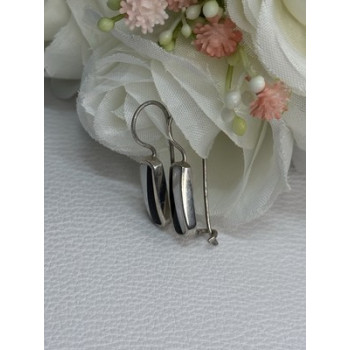 925 STERLING SILVER BLACK ONYX & MOTHER OF PEARL EARRINGS LENGTH 1 INCH