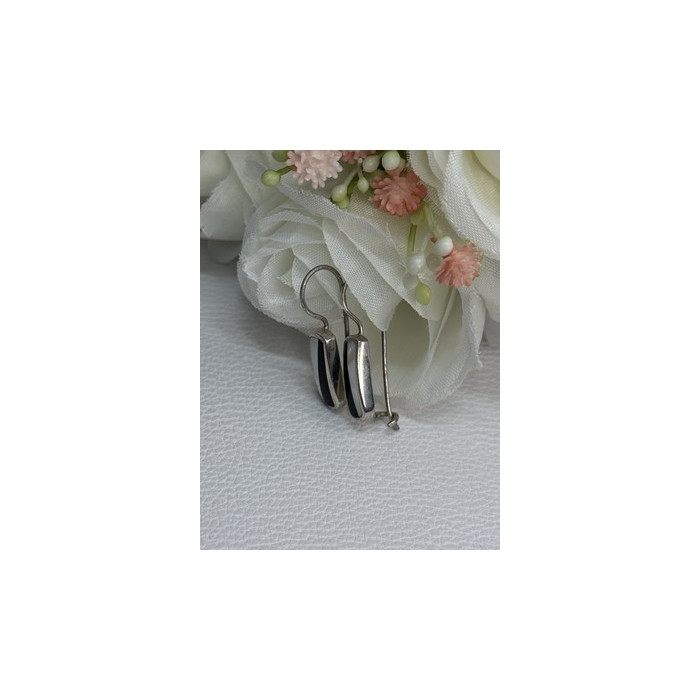 925 STERLING SILVER BLACK ONYX & MOTHER OF PEARL EARRINGS LENGTH 1 INCH