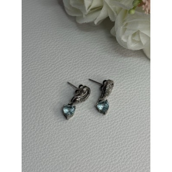 925 Sterling Silver Blue Topaz Heart Earrings Length 0.85 Inch