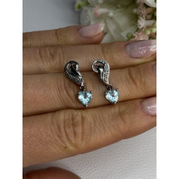 925 Sterling Silver Blue Topaz Heart Earrings Length 0.85 Inch