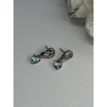 925 Sterling Silver Blue Topaz Heart Earrings Length 0.85 Inch