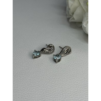 925 Sterling Silver Blue Topaz Heart Earrings Length 0.85 Inch