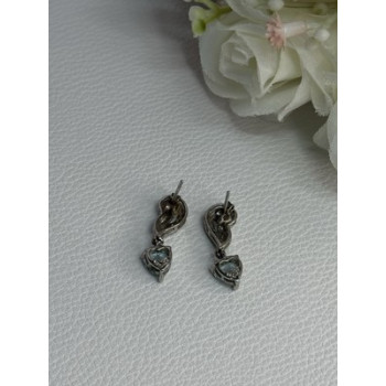 925 Sterling Silver Blue Topaz Heart Earrings Length 0.85 Inch