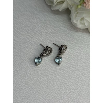925 Sterling Silver Blue Topaz Heart Earrings Length 0.85 Inch