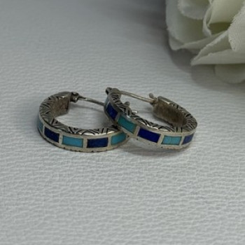 925 Sterling Silver Purple & Blue Agate Earrings Length 0.73 Inch