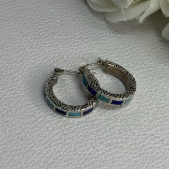 925 Sterling Silver Purple & Blue Agate Earrings Length 0.73 Inch