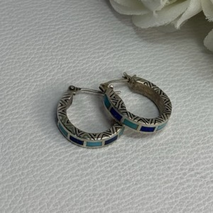925 Sterling Silver Purple & Blue Agate Earrings Length 0.73 Inch