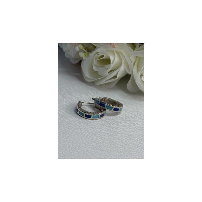 925 Sterling Silver Purple & Blue Agate Earrings Length 0.73 Inch