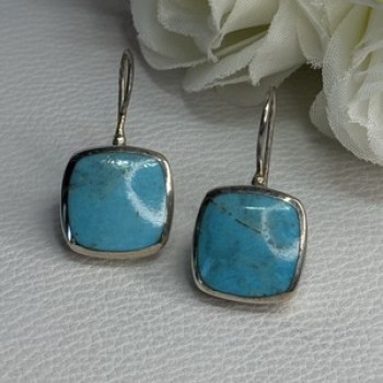 925 Sterling Silver Larimar Earrings Length 1.13 Inch