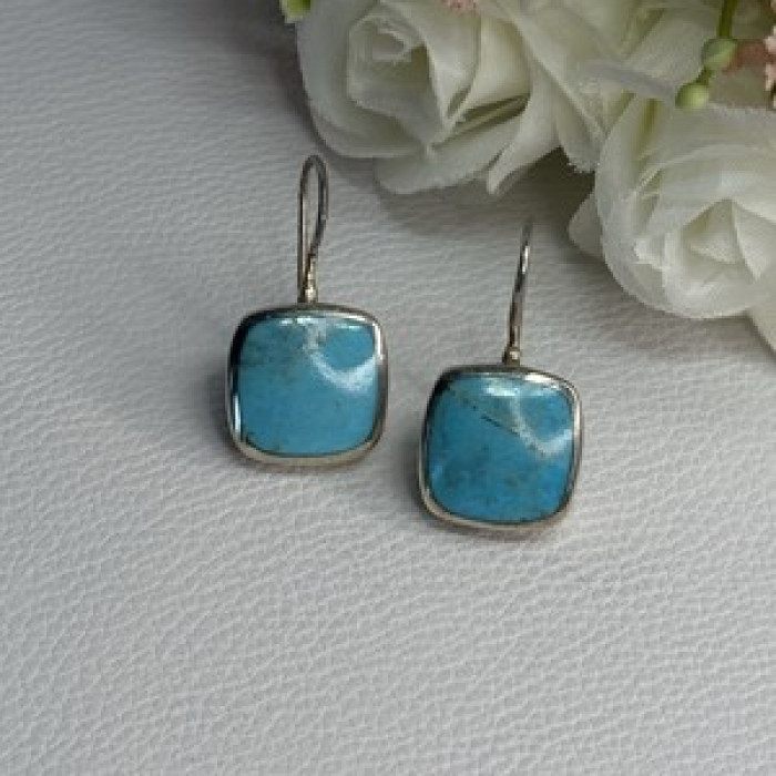 925 Sterling Silver Larimar Earrings Length 1.13 Inch