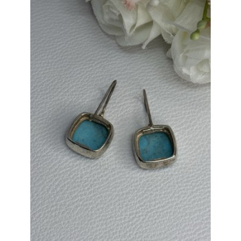 925 Sterling Silver Larimar Earrings Length 1.13 Inch