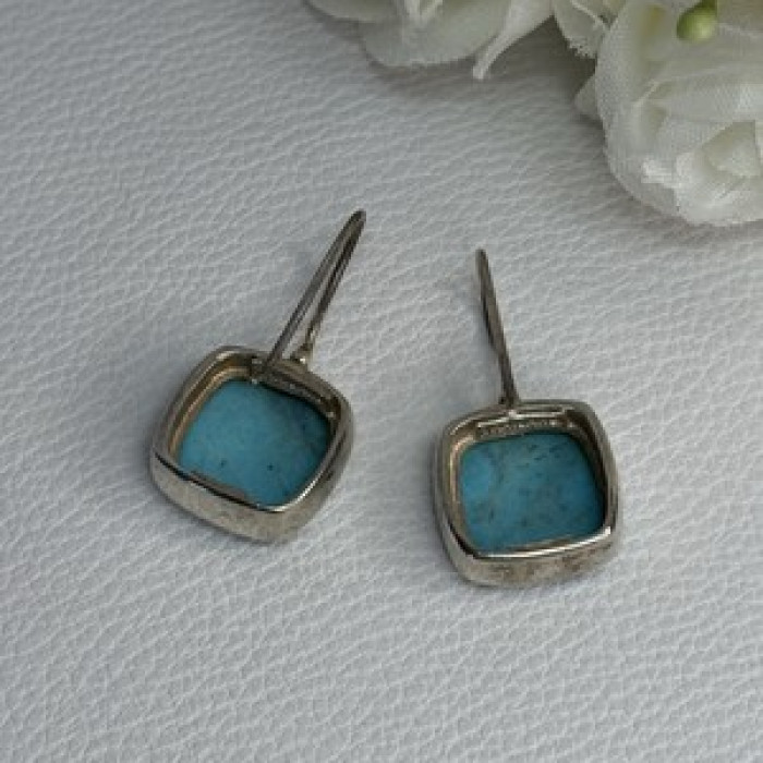 925 Sterling Silver Larimar Earrings Length 1.13 Inch