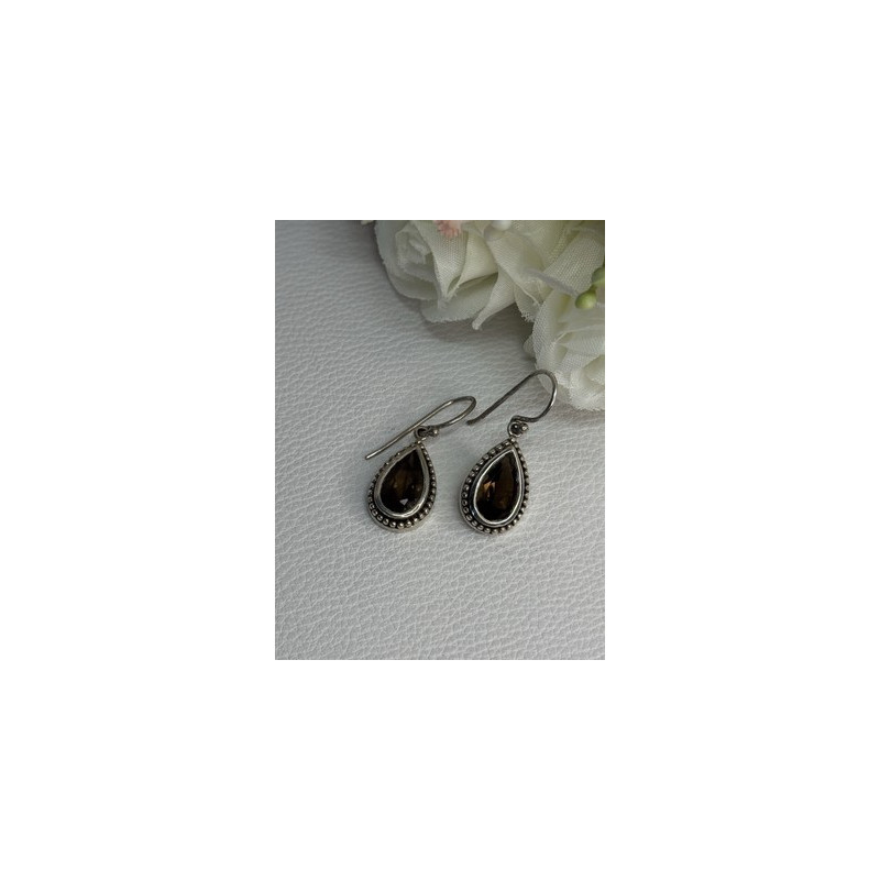 925 Sterling Silver Brown Tourmaline Earrings Length 1.30 Inch