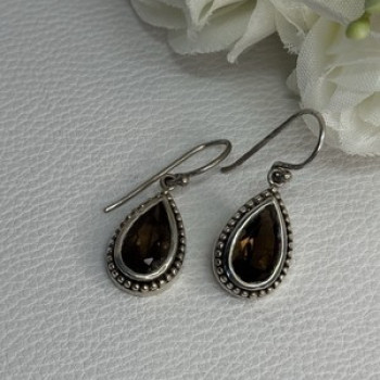 925 Sterling Silver Brown Tourmaline Earrings Length 1.30 Inch