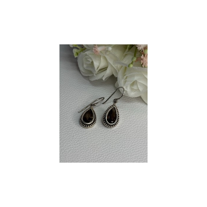 925 Sterling Silver Brown Tourmaline Earrings Length 1.30 Inch