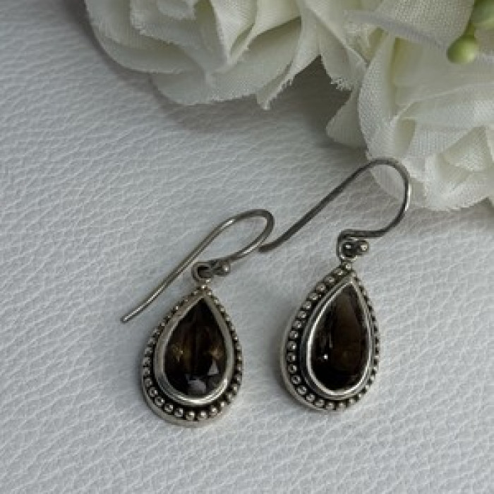 925 Sterling Silver Brown Tourmaline Earrings Length 1.30 Inch