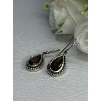 925 Sterling Silver Brown Tourmaline Earrings Length 1.30 Inch