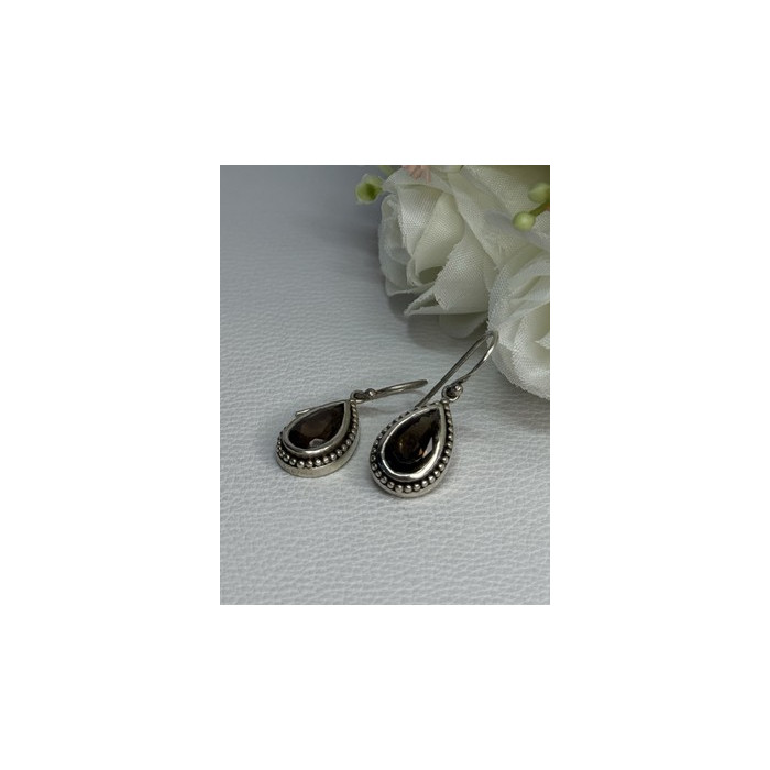 925 Sterling Silver Brown Tourmaline Earrings Length 1.30 Inch