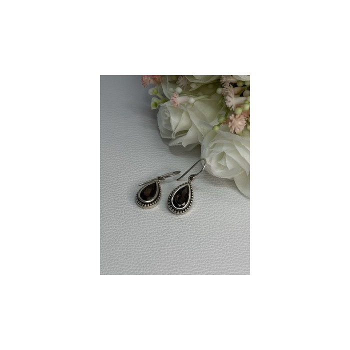 925 Sterling Silver Brown Tourmaline Earrings Length 1.30 Inch