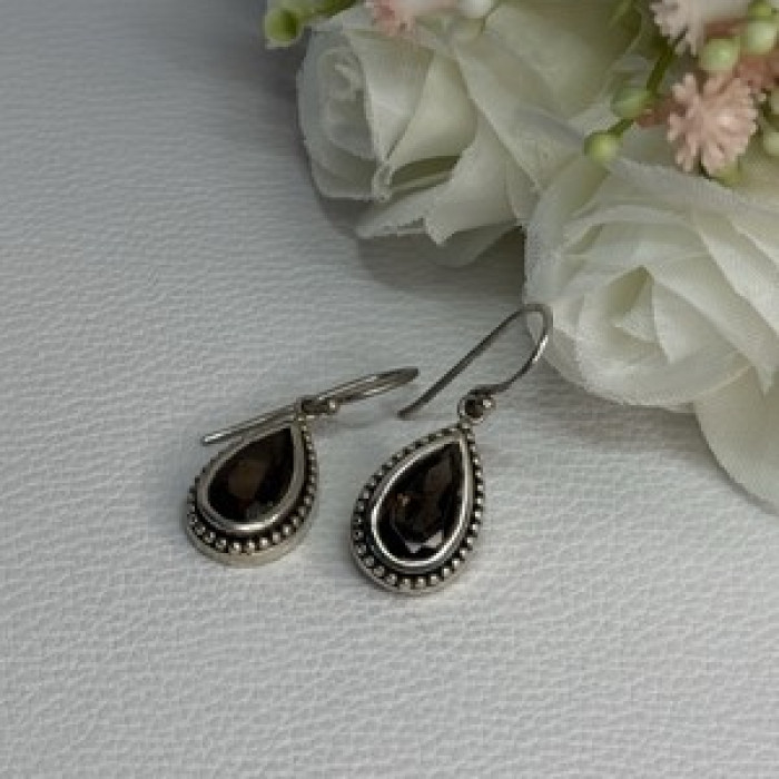 925 Sterling Silver Brown Tourmaline Earrings Length 1.30 Inch