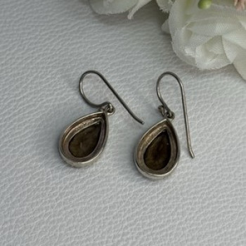 925 Sterling Silver Brown Tourmaline Earrings Length 1.30 Inch