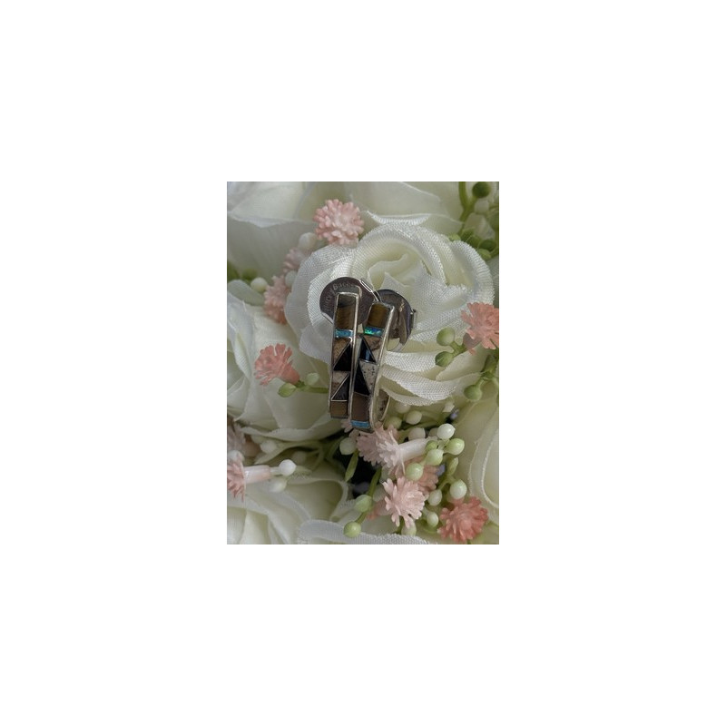 925 Sterling Silver Agate & Opal Earrings Length 0.95 Inch