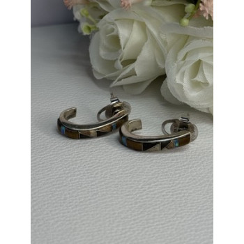 925 Sterling Silver Agate & Opal Earrings Length 0.95 Inch