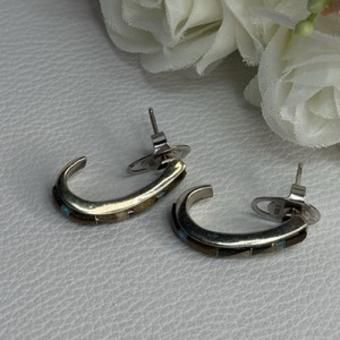 925 Sterling Silver Agate & Opal Earrings Length 0.95 Inch