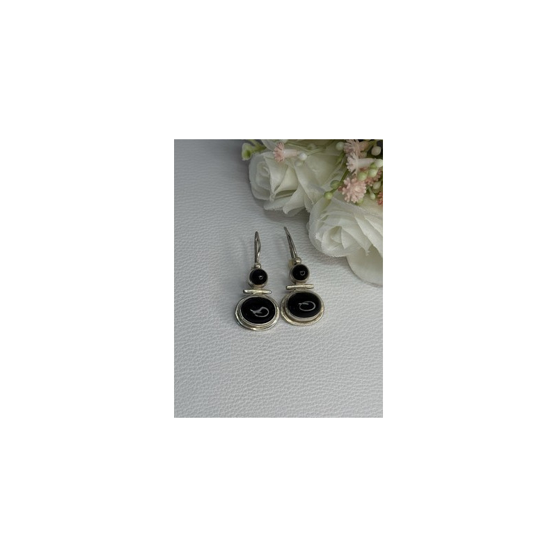 925 Sterling Silver Onyx Earrings Length 1.55 Inch
