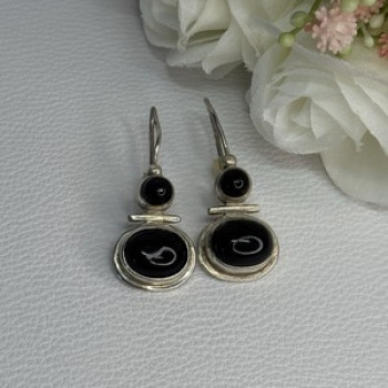 925 Sterling Silver Onyx Earrings Length 1.55 Inch