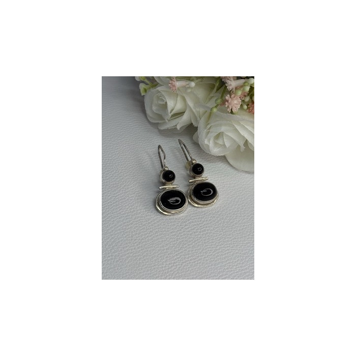 925 Sterling Silver Onyx Earrings Length 1.55 Inch