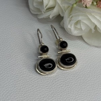 925 Sterling Silver Onyx Earrings Length 1.55 Inch