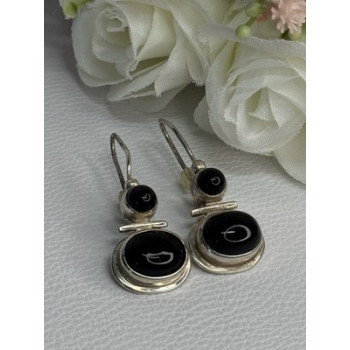 925 Sterling Silver Onyx Earrings Length 1.55 Inch