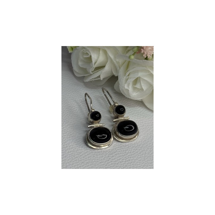 925 Sterling Silver Onyx Earrings Length 1.55 Inch