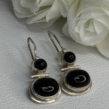925 Sterling Silver Onyx Earrings Length 1.55 Inch