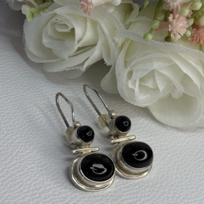 925 Sterling Silver Onyx Earrings Length 1.55 Inch