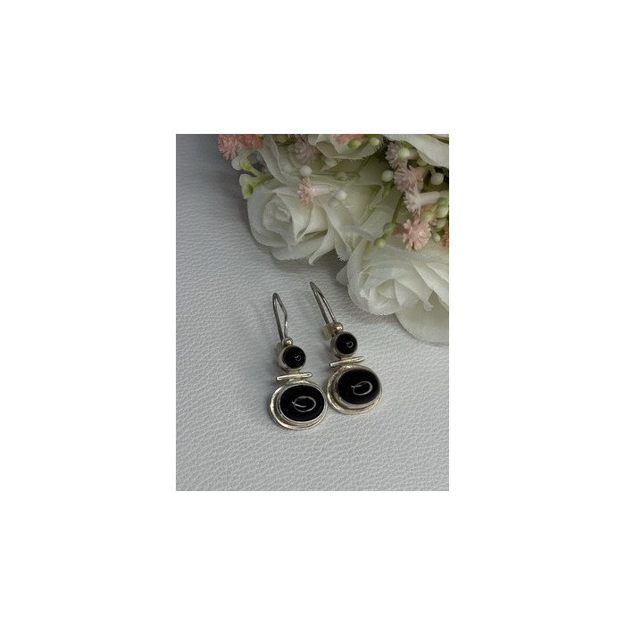 925 Sterling Silver Onyx Earrings Length 1.55 Inch