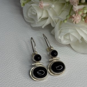 925 Sterling Silver Onyx Earrings Length 1.55 Inch