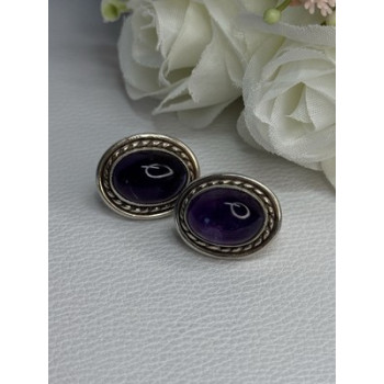925 Sterling Silver Amethyst Earrings Length 0.75 Inch