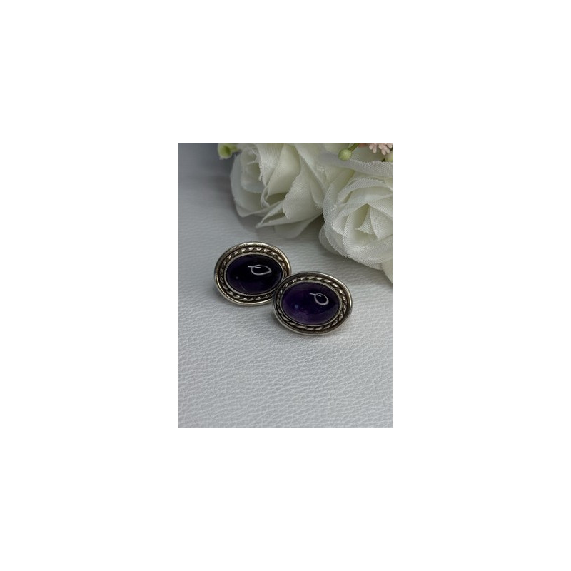 925 Sterling Silver Amethyst Earrings Length 0.75 Inch